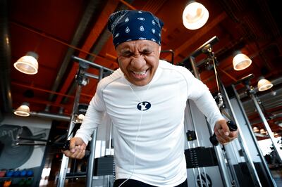 Vai Sikahema works out in his company's gym on the 44th floor where he has a view of the entire city of Philadelphia, including a newly opened temple of The Church of Jesus Christ of Latter-day Saints, on Wednesday, May 22, 2019. Sikahema, who was born in