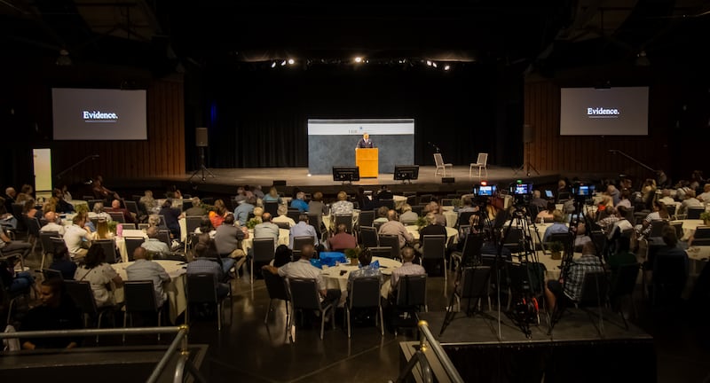 Aaron Sherinian gives the keynote at the 2025 FAIR Conference in Lehi, Utah, on Wednesday, Aug. 6, 2025.