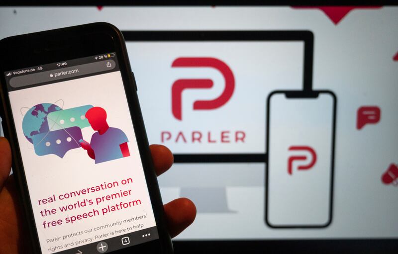 The website of the social media platform Parler is displayed in Berlin.