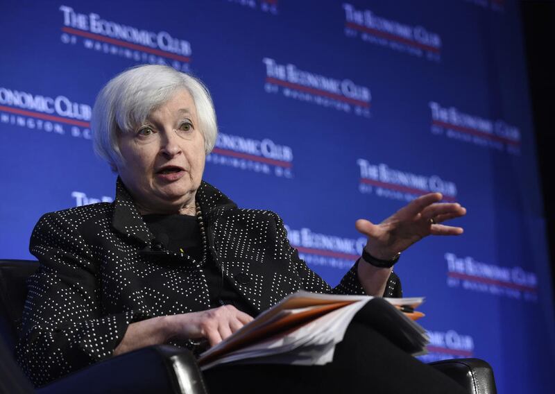 Federal Reserve Chair Janet Yellen speaks at the Economics Club of Washington in Washington, Wednesday, Dec. 2, 2015. Yellen indicated that the U.S. economy is on track for an interest rate hike this month, but the Fed will need to review incoming data be