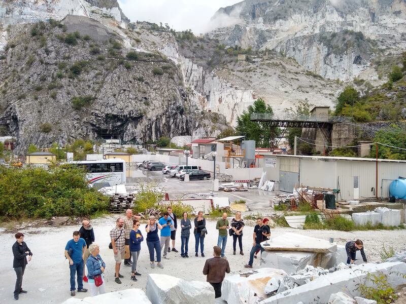 Heather Evertsen leads a tour in Carrara, Italy, where marble for the Christus and apostle statues at the Rome Italy Temple was extracted.