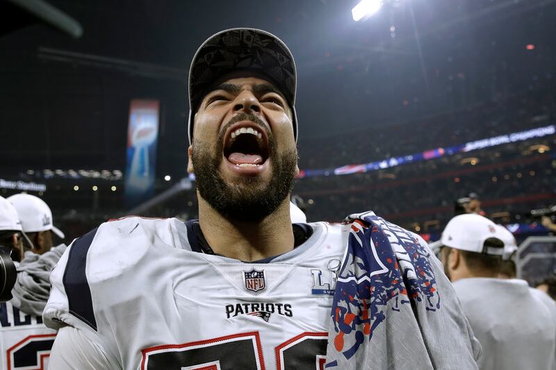 New England Patriots' Kyle Van Noy celebrates after the NFL Super Bowl 53 football game against the Los Angeles Rams, Sunday, Feb. 3, 2019, in Atlanta. The Patriots won 13-3.