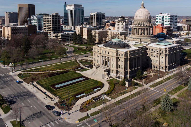 The Statehouse and skyline in Boise, Idaho, on March 27, 2020.