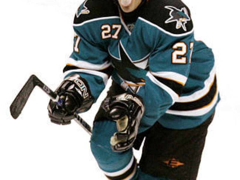 San Jose Sharks center Jeremy Roenick reacts after scoring the game's winning goal on a penalty shot against Chicago.