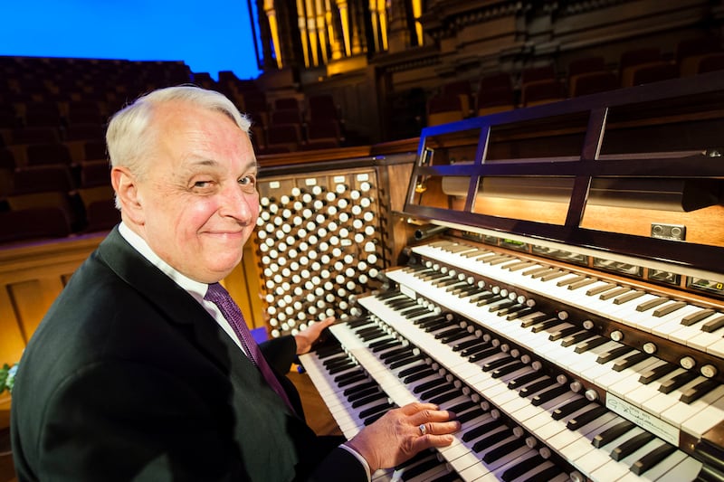 Clay Christiansen, the Tabernacle organist, sits at the organ inside of the Tabernacle on Temple Square in Salt Lake City on Monday, April 9, 2018.