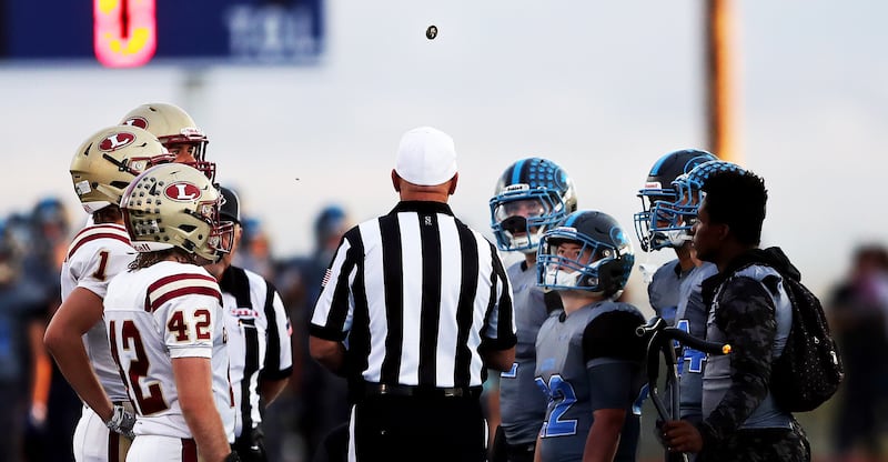 Sky View and Logan play a high school football game in Smithfield on Friday, Sept. 28, 2018.