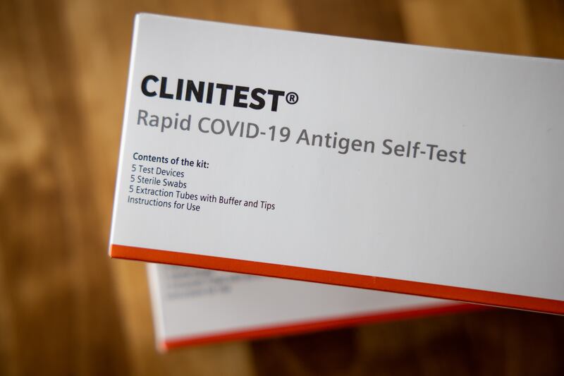 COVID-19 tests provided through the federal government are photographed in Salt Lake City.