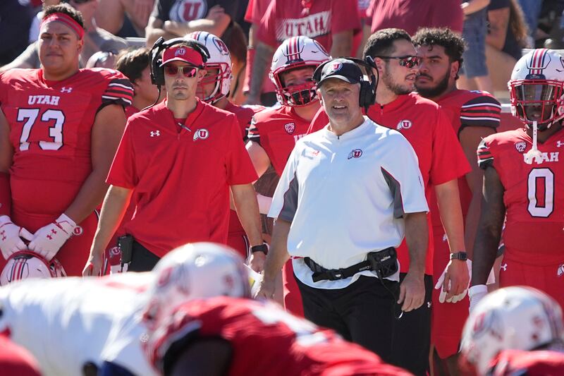 Utah head coach Kyle Whittingham in the first half during an NCAA college football game against Arizona, Saturday, Nov. 13, 2021, in Tucson, Ariz.