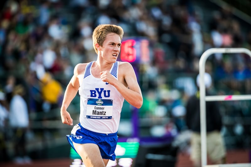 BYU’s Conner Mantz competes in the 10,000-meter race at the 2018 NCAA Outdoor Track and Field Championships.