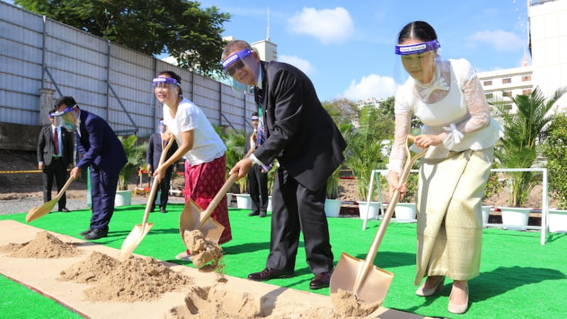 Church leaders and members participate in the groundbreaking ceremony of the Phnom Penh Cambodia Temple on Sept. 18, 2021.