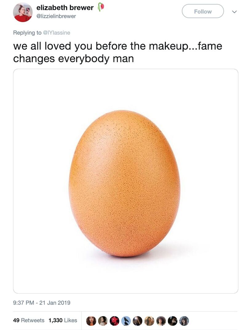 A Twitter reaction to the egg with makeup.