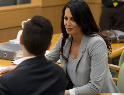 Deputy Cache County attorney Spencer Walsh talks to defense attorney Skye Lazaro during Torrey Green's rape trial in 1st District Court in Brigham City on Tuesday, Jan. 15, 2019. Green is accused of raping multiple women while he was a football player at