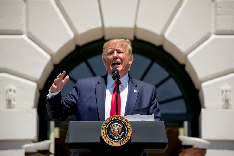 President Donald Trump speaks during a Made in America showcase on the South Lawn of the White House in Washington, Monday, July 15, 2019. (AP Photo/Andrew Harnik)