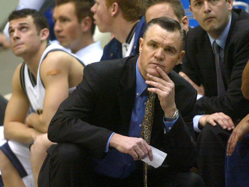 BYU coach Steve Cleveland on the sideline of the BYU-Utah game at the Marriott Center in Provo. March 1, 2003.