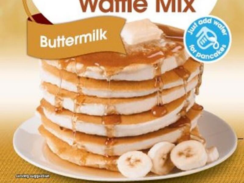 A box of the Great Value pancake and waffle mix.