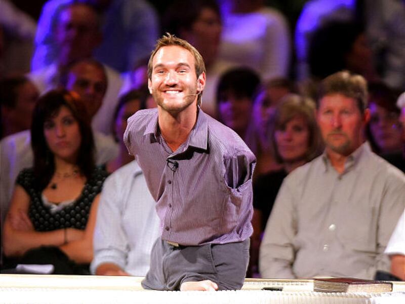 Nick Vujicic, who was born without arms or legs, speaks at the Salt Lake Tabernacle Sunday night.