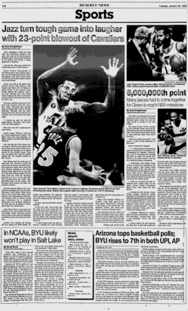 Deseret News archives: Jazz’s Rickey Green scored 5,000,000th NBA point in 1988