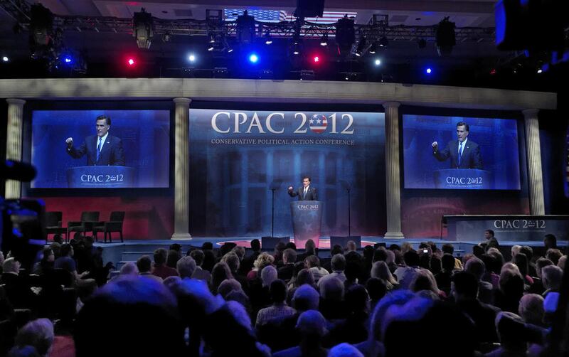 Republican presidential candidate, former Massachusetts Gov. Mitt Romney addresses the Conservative Political Action Conference (CPAC) in Washington, Friday, Feb. 10, 2012.