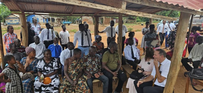 Local residents, community leaders and Churc leaders gather to celebrate the borehole handover on July 22, 2025, in Addokrom, Ghana.