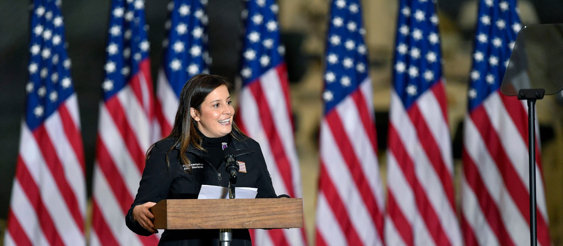 Rep. Elise Stefanik, R-N.Y., introduces Vice President Mike Pence and second lady Karen Pence to speak to Army 10th Mountain Division soldiers in Fort Drum, N.Y.