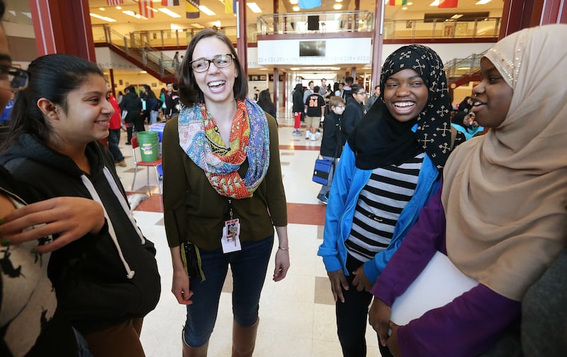 Dr. Alli Martin talks with Northwest Middle School students where she is an assistant principal in Salt Lake City on Friday, Dec. 22, 2017. Martin researched racist events that take place in schools for her doctorate degree.