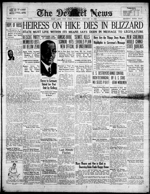 Deseret News archives: New Gov. Dern urged Utahns to ‘live within their means’ ... in 1925