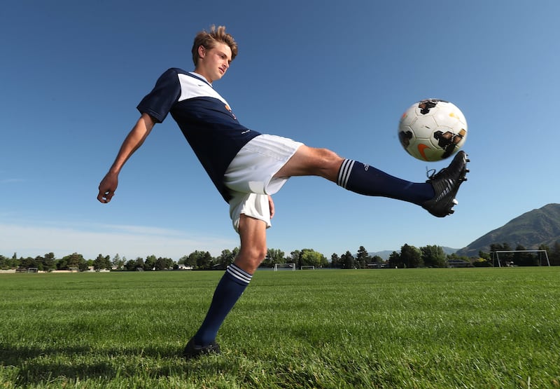 Brighton High School forward Alex Fankhauser and Deseret News Mr. Soccer recipient in Cottonwood Heights on Friday, June 7, 2019.