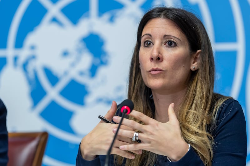 In this Wednesday, Jan. 29, 2020 file photo, Maria van Kerkhove, head of the Outbreak Investigation Task Force for the World Health Organization speaks during a news conference regarding the COVID-19 coronavirus, at the European headquarters of the United Nations in Geneva, Switzerland.