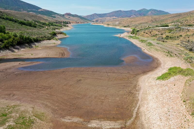 The water level at East Canyon Reservoir is low due to an exceptional drought in Utah.