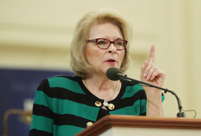 Sheri Dew speaks during the BYU Management Society Moral and Ethical Leadership Conference in Salt Lake City on Friday, Sept. 14, 2018.