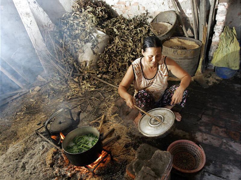 Pham Thi Phuong cooks in her house in Thuong Phuc Village near Hanoi, Vietnam. Billions worldwide are threatened by indoor air pollution caused by burning wood, coal or other cheap fuels in kitchens.