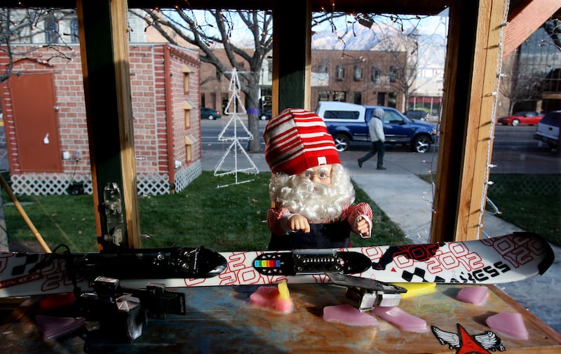 Santa Claus tunes skis in the Christmas Village in Ogden on November 21, 2007.
