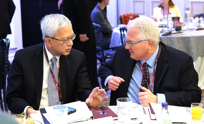 Elder Gerrit W. Gong responds to a question from Deseret News reporter Tad Walch in Athens, Greece, on May 26, 2026.