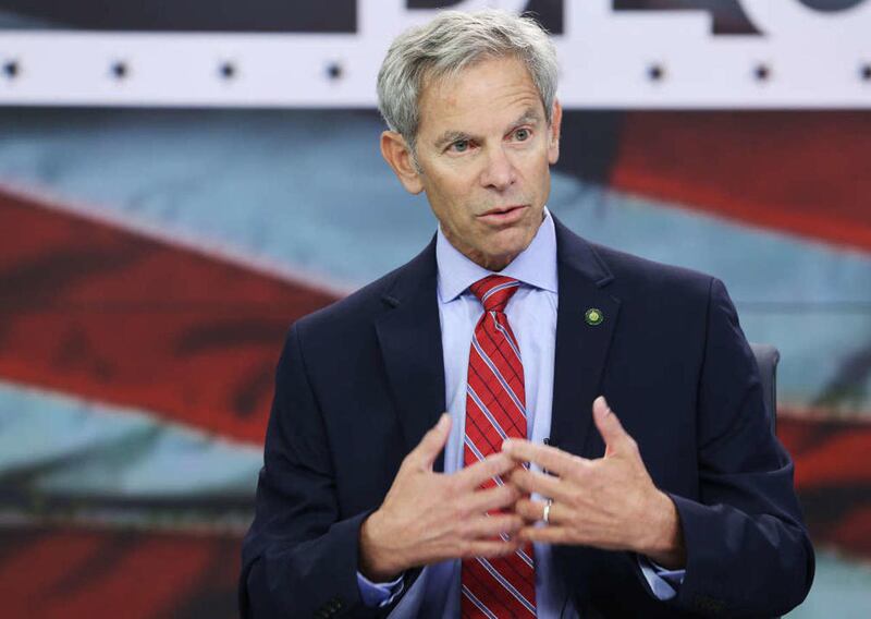 Salt Lake City Mayoral candidate Mayor Ralph Becker speaks while debating Jackie Biskupski during a KSL TV and KSL Newsradio hosted event in Salt Lake City Wednesday, Oct. 14, 2015. With less than 10 days to go until Election Day, a super majority of the