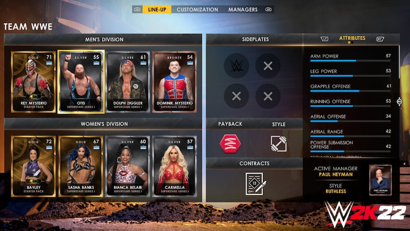 A photo of the WWE 2K22 MyFaction mode, which allows gamers to build their own factions or teams.