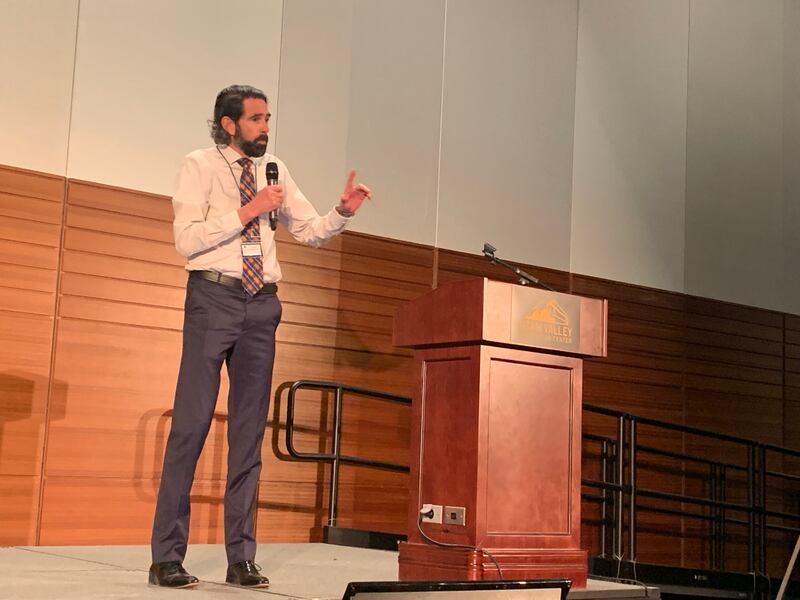 Dave Whittekiend, supervisor of the Uinta-Wasatch-Cache National Forest, discuses how to reduce wildfire risk in Utah at the third annual Central Utah Water Symposium on safeguarding water at the Utah Valley Convention Center Tuesday May 21, 2019.