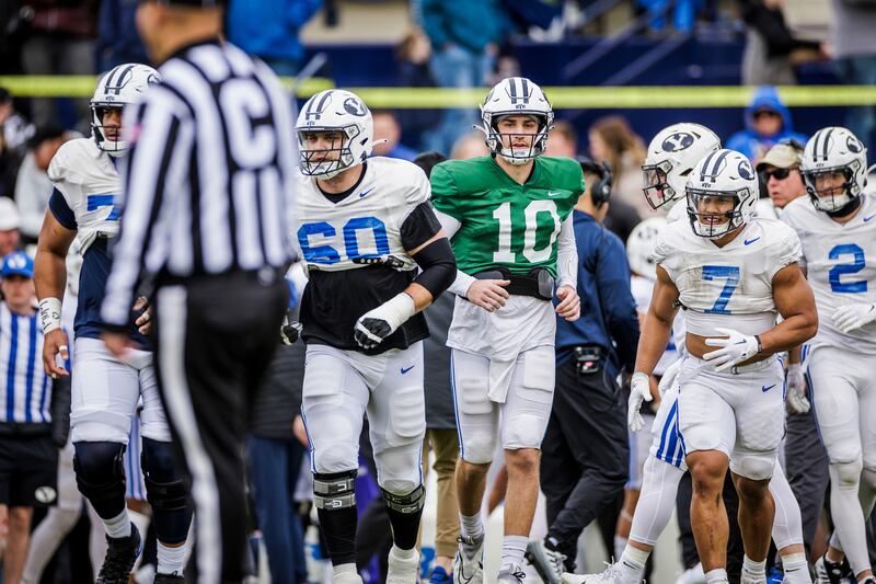 BYU QB Kedon Slovis and the offense take the field during spring camp. Slovis is undisputed QB1 heading into the offseason.