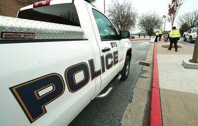 BYU police monitor traffic at a university basketball game in Provo on Thursday, Feb. 21, 2019.
