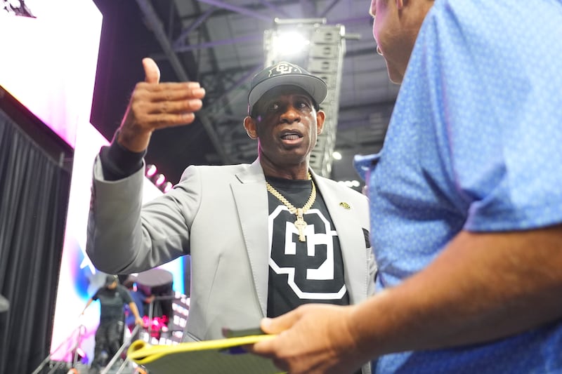 Colorado head coach Deion Sanders during the Big 12 NCAA college football media days in Frisco, Texas, Wednesday, July 9, 2025.