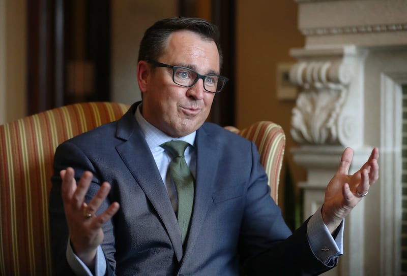Utah House Speaker Greg Hughes speaks during a media interview in his Capitol Hill office in Salt Lake City on Friday, Dec. 21, 2018.