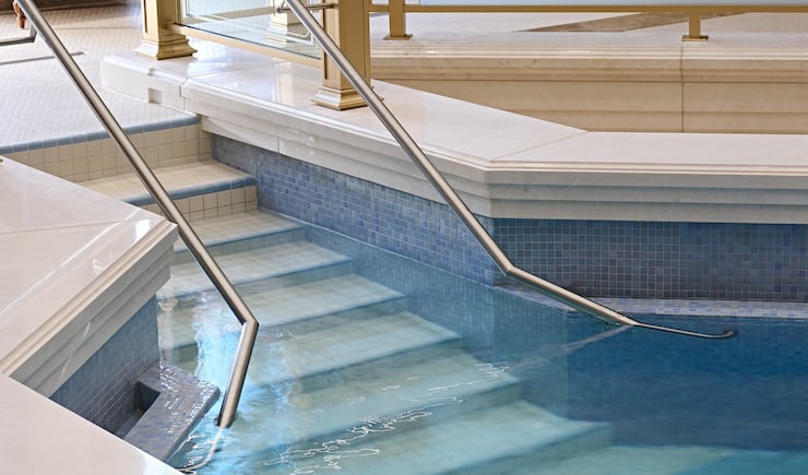 Stairs lead into the baptismal font of the Deseret Peak Utah Temple.