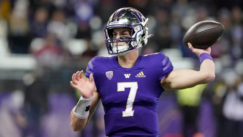 Washington quarterback Sam Huard prepares to pass during a game against Washington State, Friday, Nov. 26, 2021, in Seattle. Huard is now a Ute and eager to contribute during Utah's first season in the Big 12.
