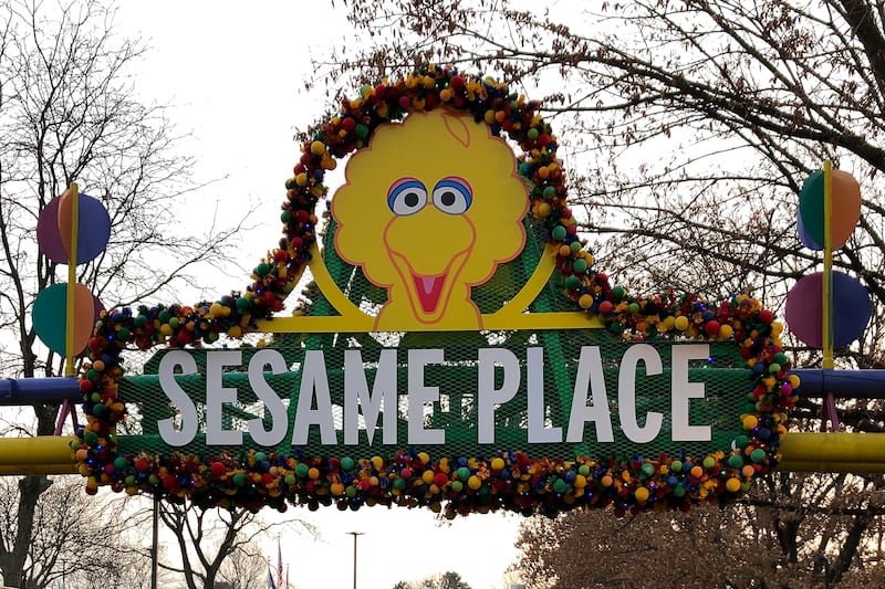 Big Bird is shown on a sign near an entrance to Sesame Place in Langhorne, Pa., Dec. 26, 2019.