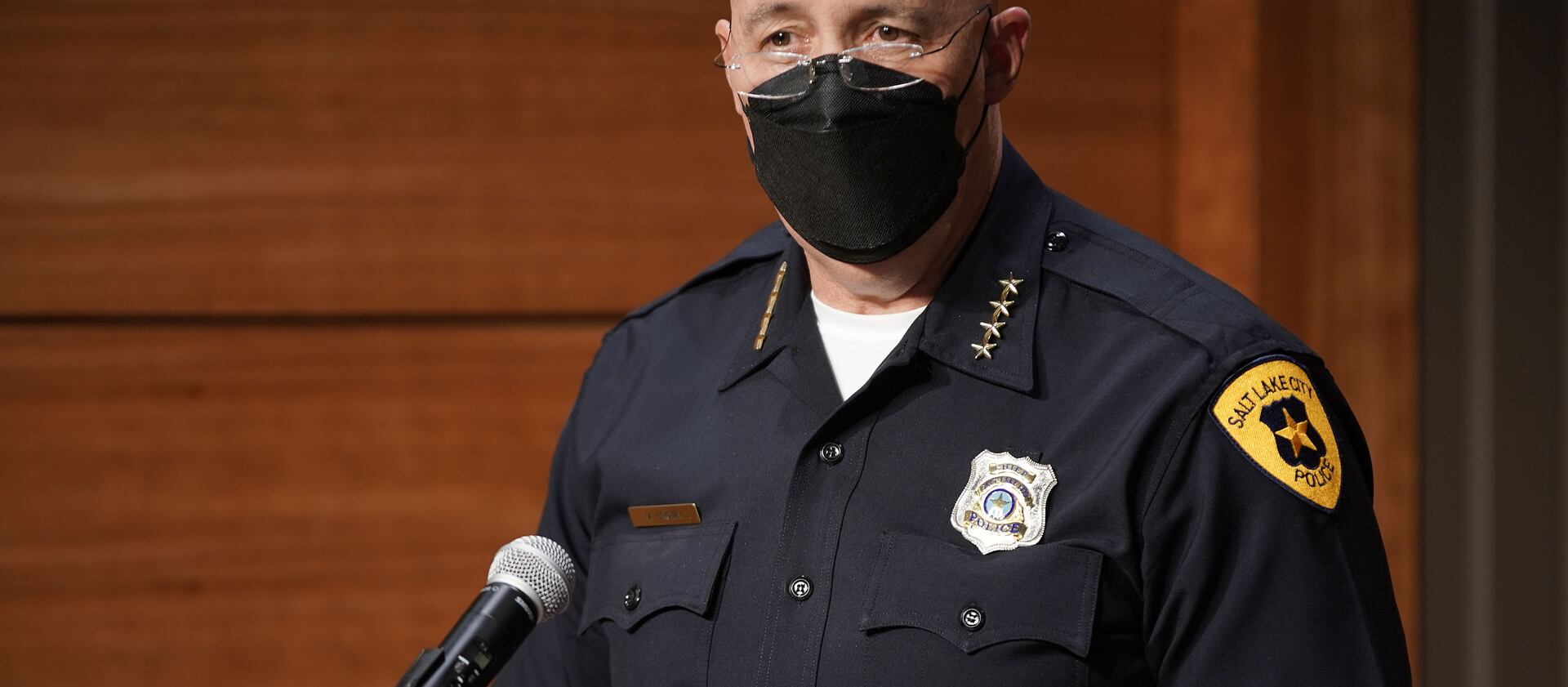 Salt Lake Police Chief Mike Brown discusses crime statistics and response times during a press conference on Jan. 5, 2022.