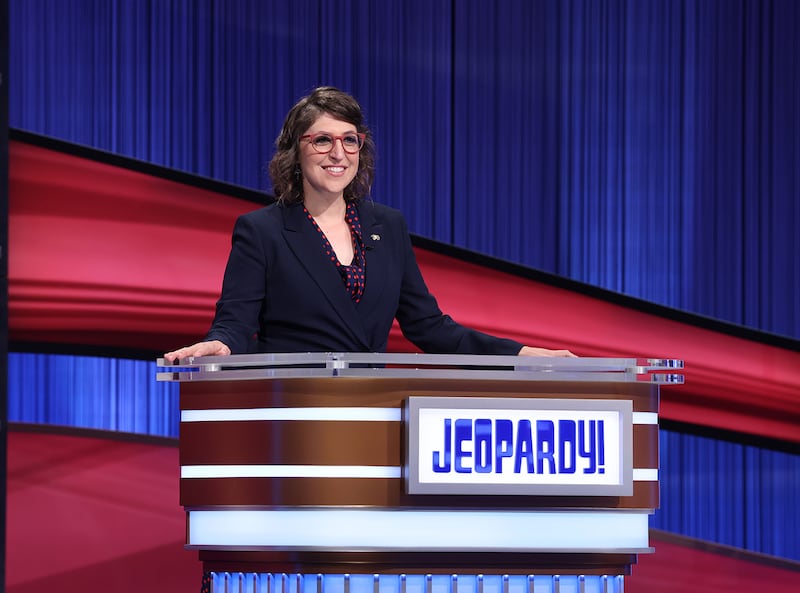 Mayim Bialik on the set of “Jeopardy!”