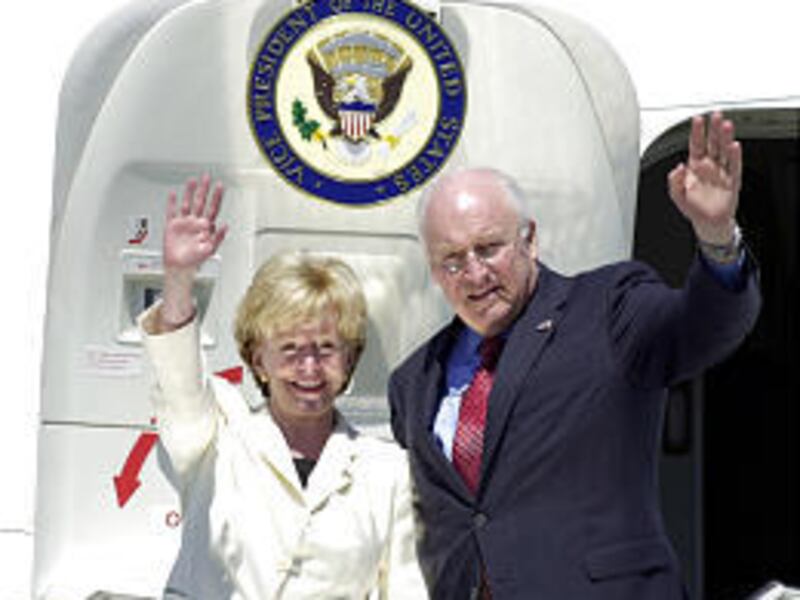 Vice President Dick Cheney, right, and his wife, Lynne, visit Portland Monday. Cheney will speak Wednesday at a Salt Lake fund-raiser.