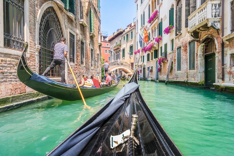 A gondola ride through the canals of Venice, Italy.