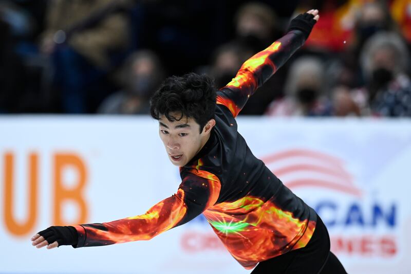 Nathan Chen competes in the free skate program during U.S. Figure Skating Championships, Jan. 9, 2022, in Nashville, Tenn.