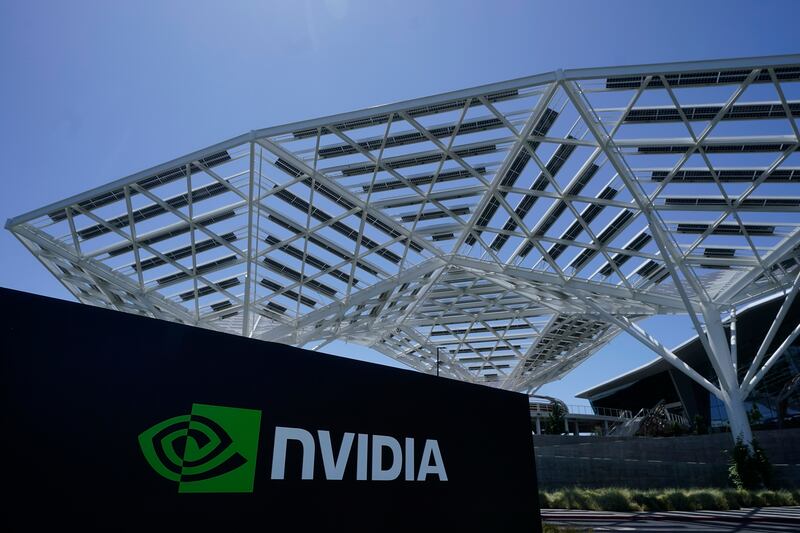 A Nvidia Corporation sign is shown in Santa Clara, Calif.