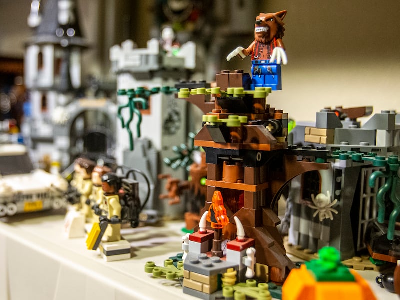 Lego builder Cody Ottley shows his workspace in his home.